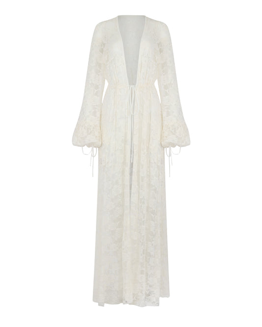 LACE GLAMOUR DRESSING GOWN // IVORY