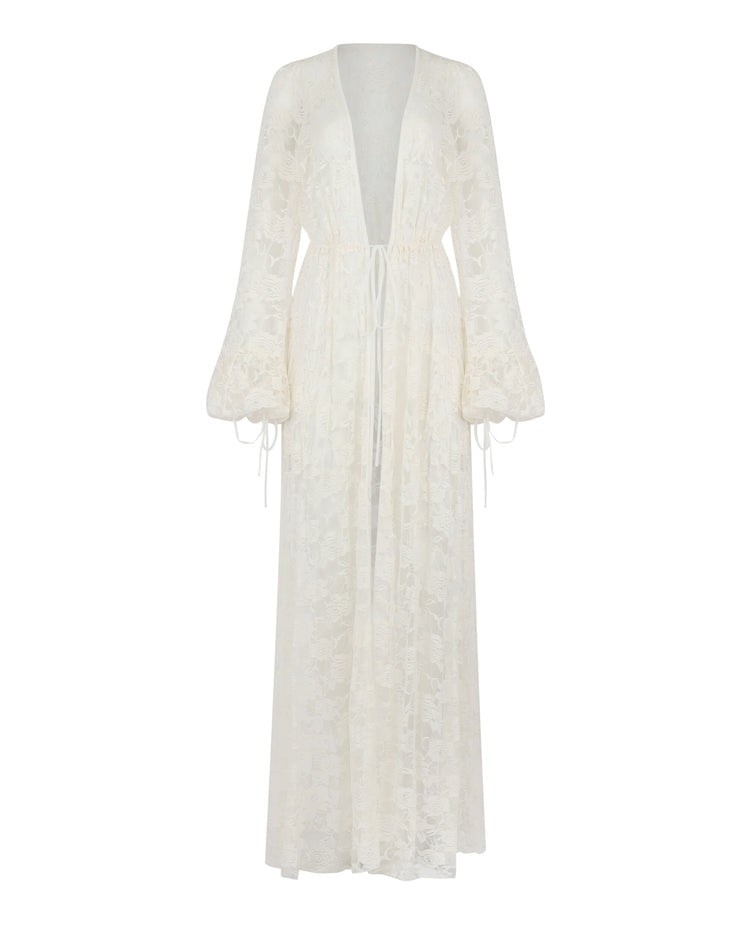 LACE GLAMOUR DRESSING GOWN // IVORY