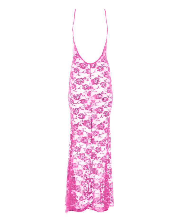 LACE SIREN SLIP DRESS // HOT PINK