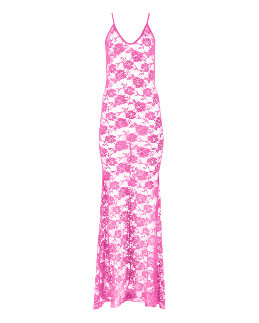 LACE SIREN SLIP DRESS // HOT PINK