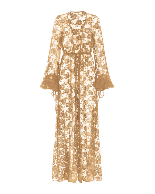 LACE GLAMOUR DRESSING GOWN // WARM TAUPE